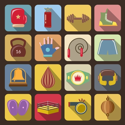 Box fight icons set with gloves belt gong isolated vector illustration