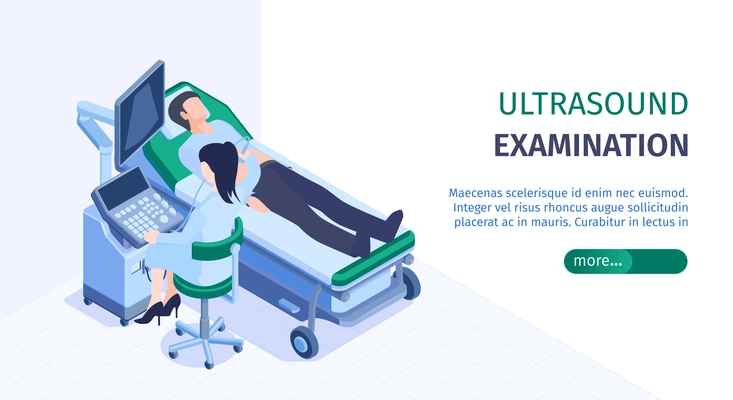 Hospital medical care online info horizontal isometric web page banner with diagnostic ultrasound scanner vector illustration
