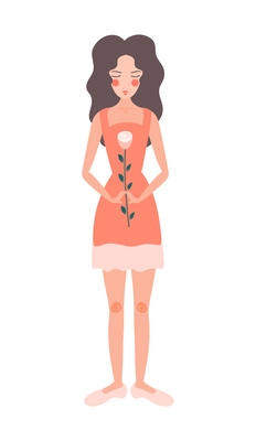 Flower girls flat composition with doodle character of woman holding flower in her arms vector illustration