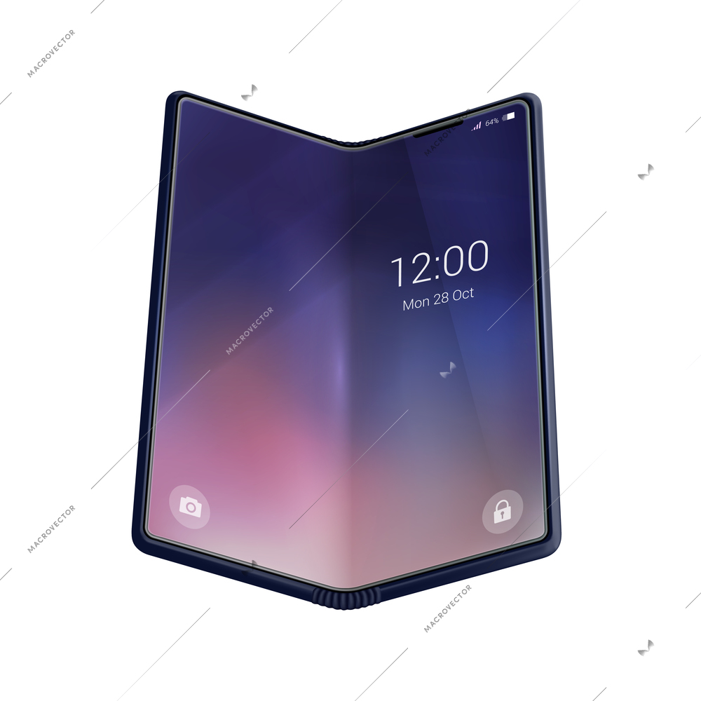 Foldable smartphone realistic concept composition with isolated phone image with expanding screen vector illustration