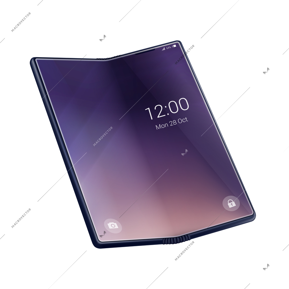 Foldable smartphone realistic concept composition with view of gadget phone with flexible screen vector illustration