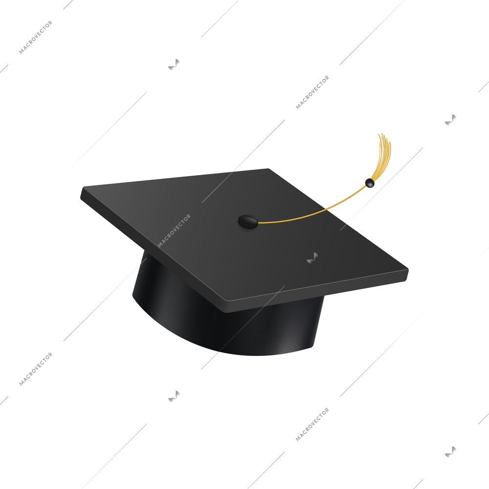 Realistic graduate academic composition with isolated image of square academic cap on blank background vector illustration