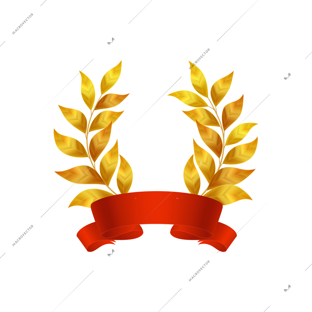 Realistic graduate academic composition with golden laurel leaves and red ribbon with empty space for text vector illustration