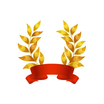 Realistic graduate academic composition with golden laurel leaves and red ribbon with empty space for text vector illustration