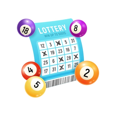 Realistic bingo lottery lotto composition of drawing numbered balls and ticket with crossed numbers vector illustration