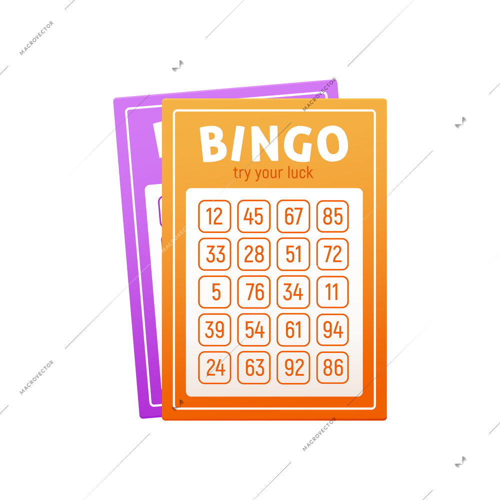 Realistic bingo lottery lotto composition with images of colorful lottery tickets with numbers in checkboxes vector illustration