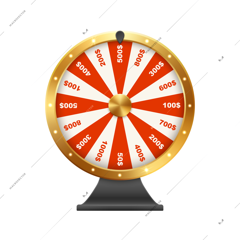 Realistic bingo lottery lotto composition with image of rotating circle with cash prize amount sections vector illustration