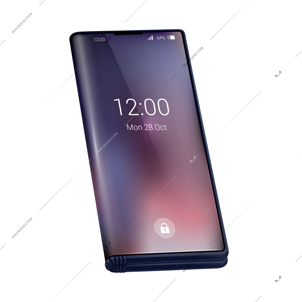 Foldable smartphone realistic concept composition with closeup view of next generation phone vector illustration