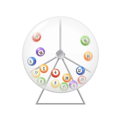 Realistic bingo lottery lotto composition with isolated image of transparent rotating drum with colorful balls vector illustration