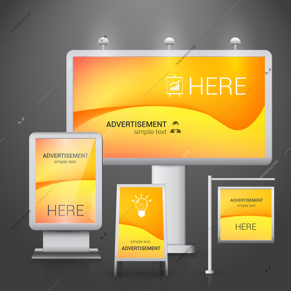 Orange outdoor advertising boards design template vector illustration