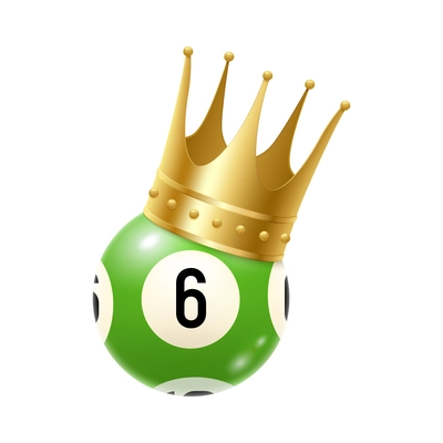 Realistic bingo lottery lotto composition with isolated image of lottery ball from drawing machine with golden crown vector illustration