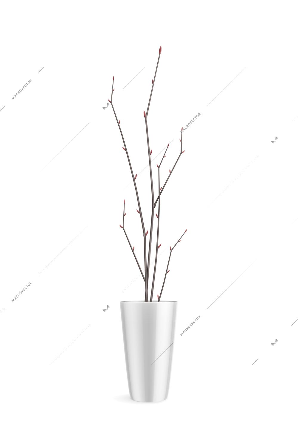 House plants in pot realistic composition with fresh tree branches in tall pot on blank background vector illustration