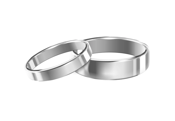 Wedding rings realistic big set composition with images of silver rings pair on blank background vector illustration