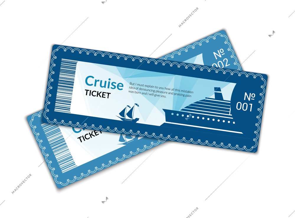 Ship cruise tickets set isolated on white background vector illustration