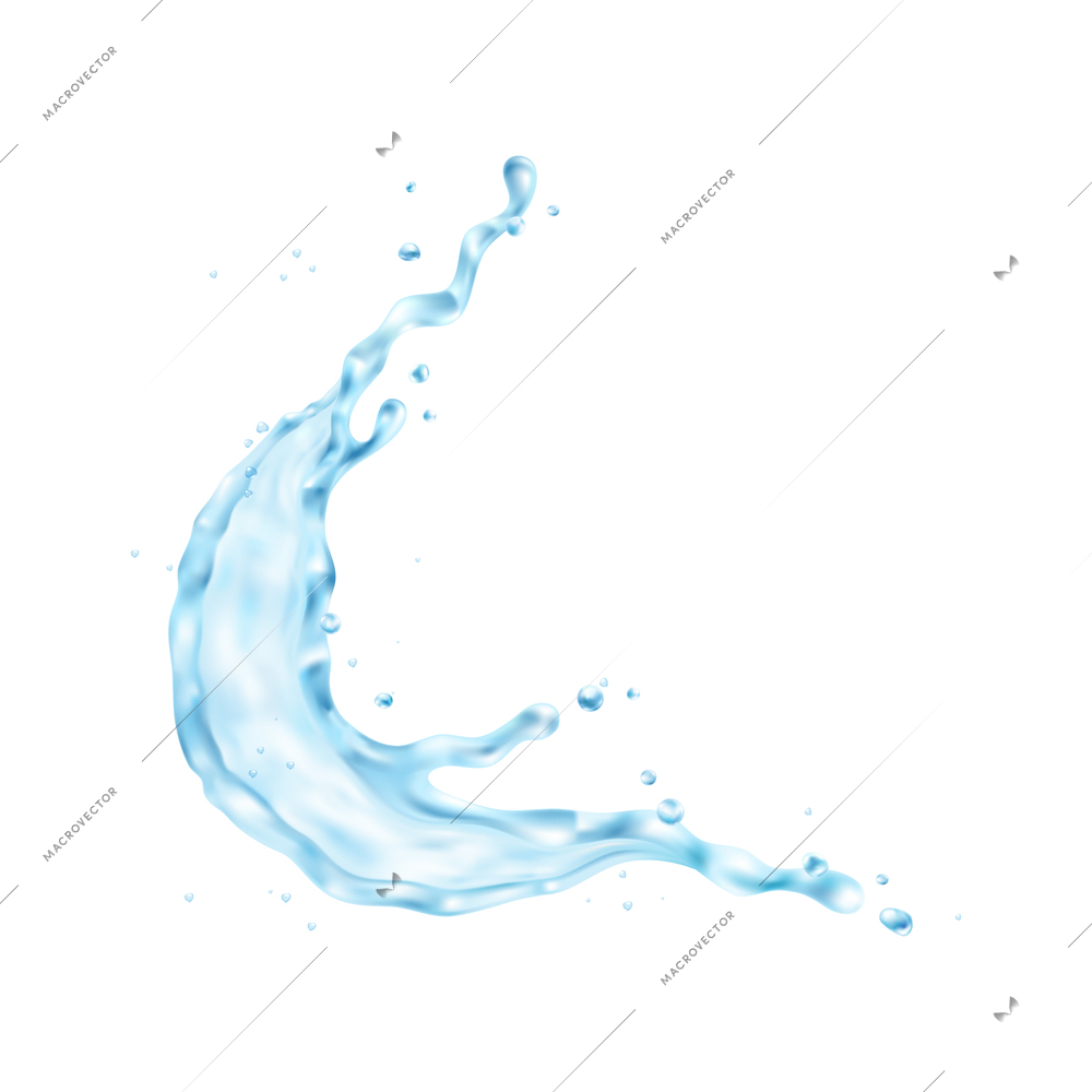 3d realistic water splash set with image of liquid trail with drops of different size vector illustration