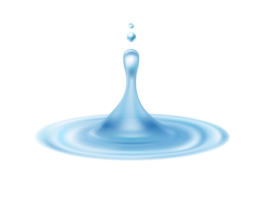 3d realistic water splash set with side view of small droplet plunging into water with ring waves vector illustration