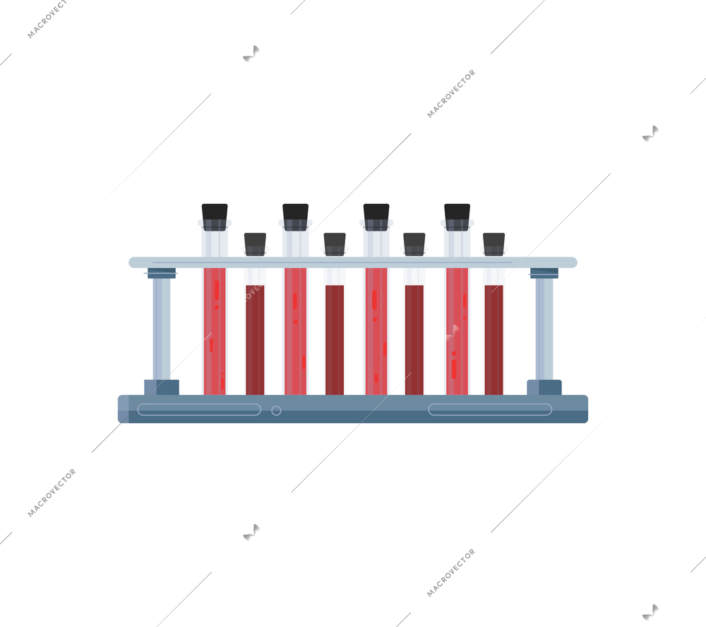 Blood donation flat composition with set of test tubes filled with blood on blank background vector illustration