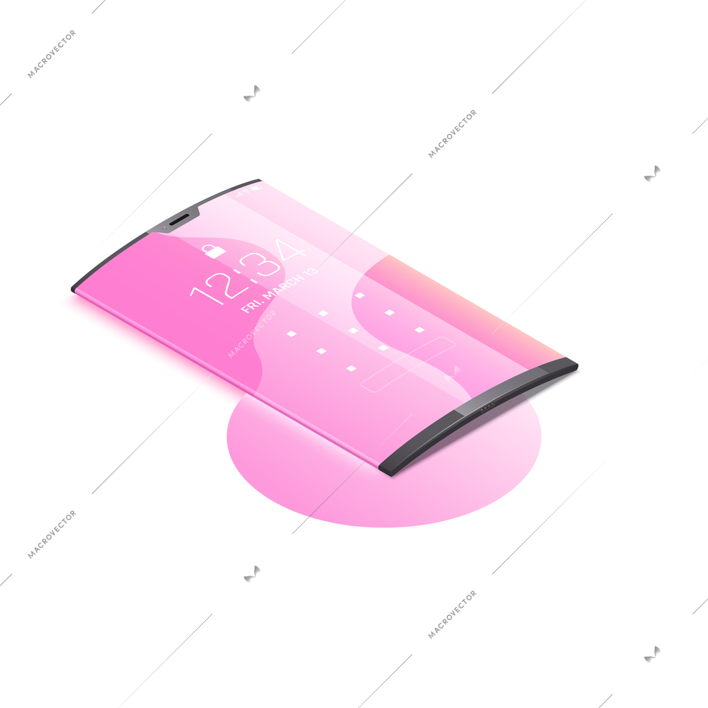Foldable gadgets concepts isometric composition with image of smartphone with wireless charge and curved screen vector illustration