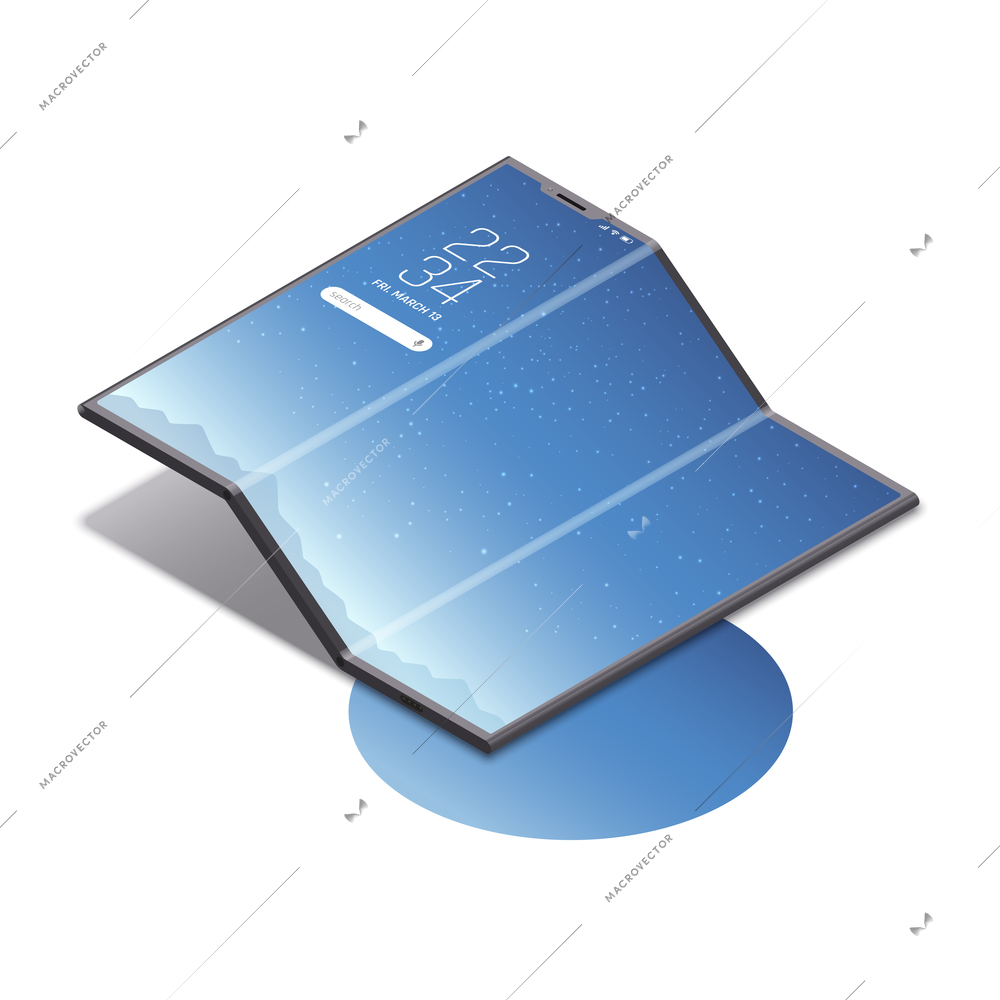 Foldable gadgets concepts isometric composition with image of smartphone with screen divided to three sections vector illustration