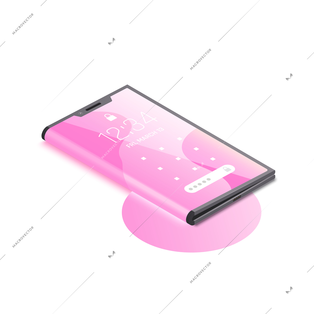 Foldable gadgets concepts isometric composition with view of closed smartphone with curved screen vector illustraton