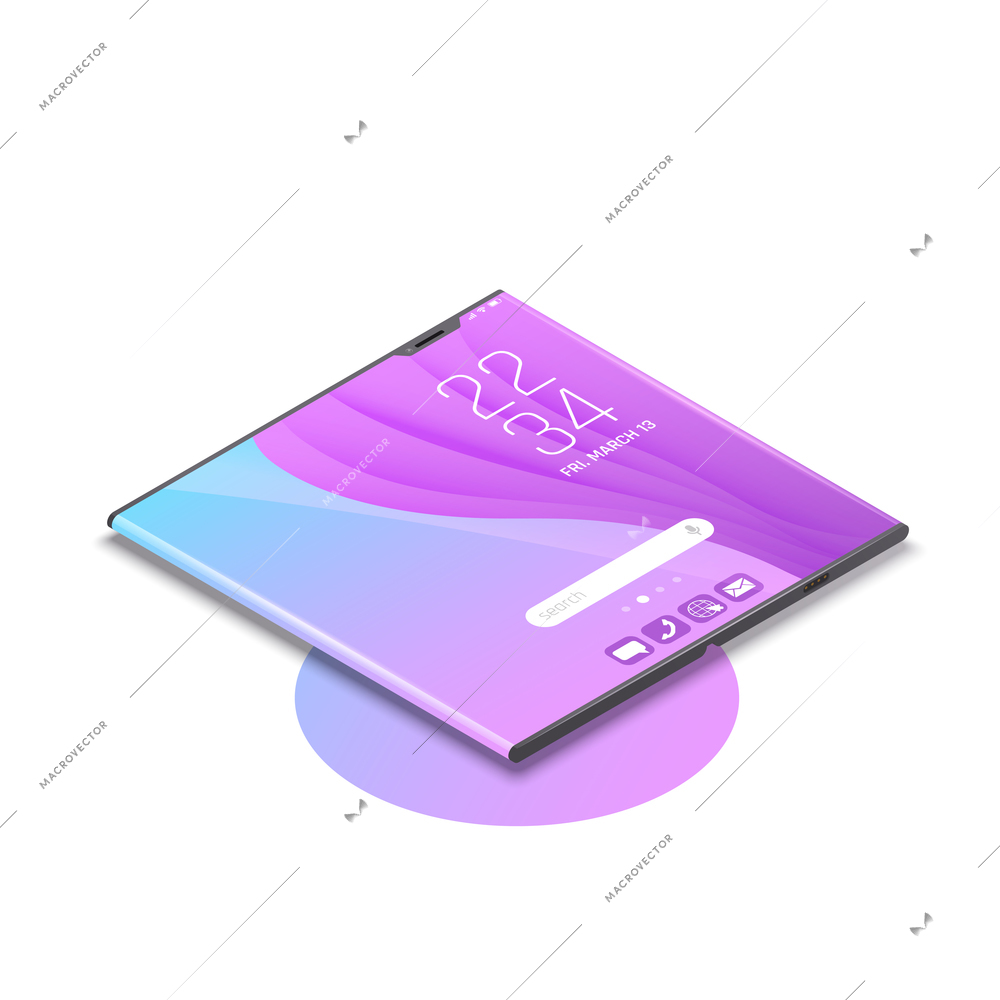 Foldable gadgets concepts isometric composition with futuristic phone with open sides and home screen vector illustration