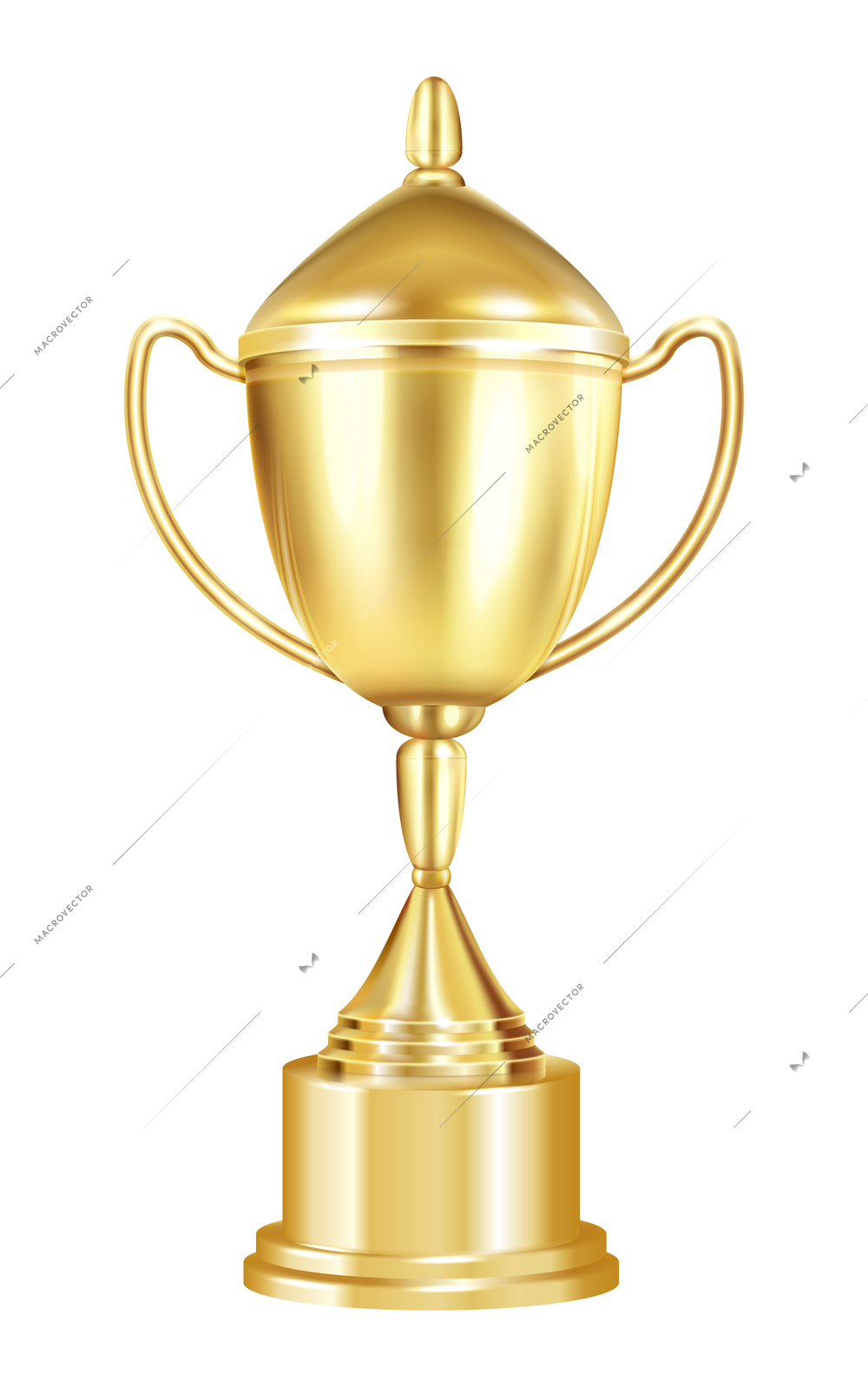 Trophy award realistic composition with isolated image of cup shaped award with pedestal handles and closing cap vector illustration