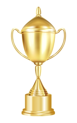 Trophy award realistic composition with isolated image of cup shaped award with pedestal handles and closing cap vector illustration