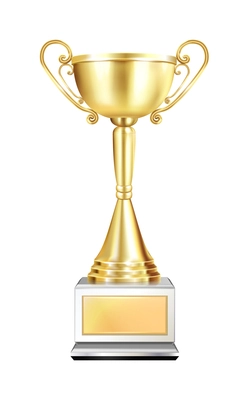 Trophy award realistic composition with isolated image of cup award with ornate handles and pedestal vector illustration