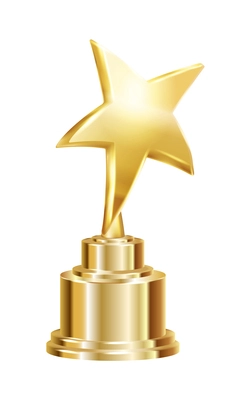 Trophy award realistic composition with isolated image of star shaped cup award on pedestal vector illustration