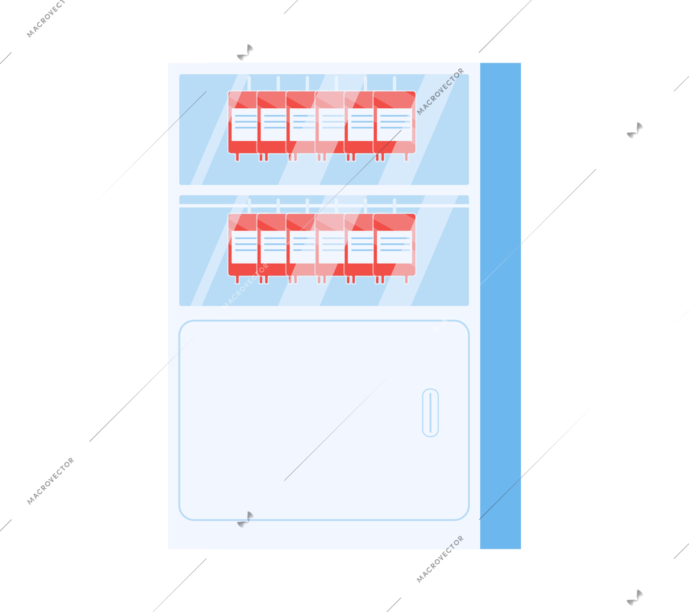 Blood donation flat composition with closet bank blood cabinet isolated on blank background vector illustration