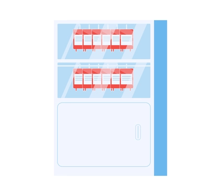 Blood donation flat composition with closet bank blood cabinet isolated on blank background vector illustration