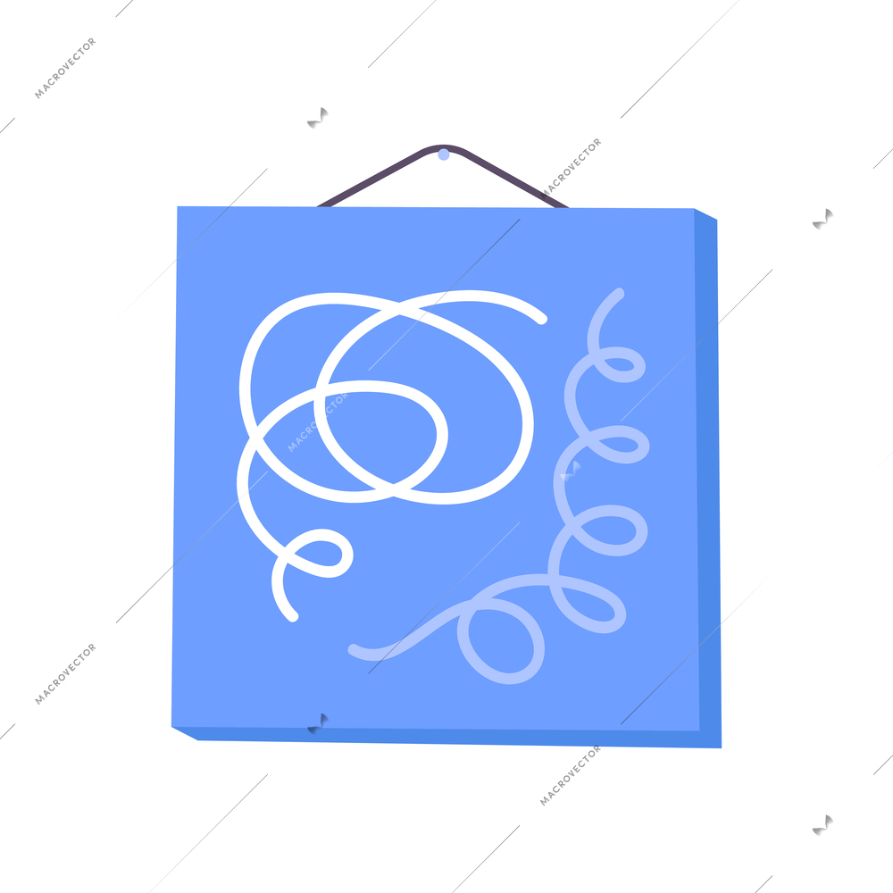 Visual art set flat composition with image of square abstractionist picture with drawn lines hanging on wall vector illustration