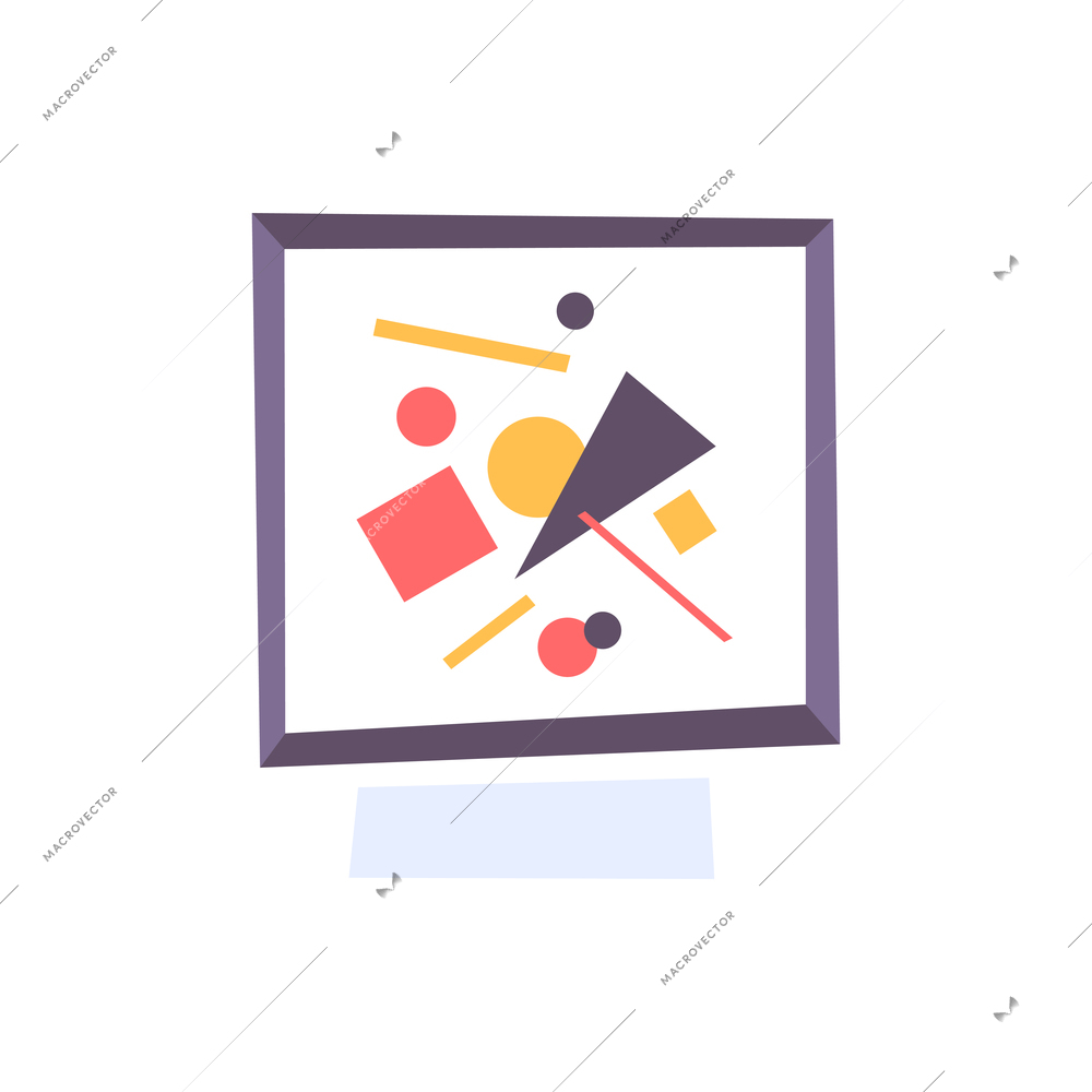 Visual art set flat composition with image of museum abstractionist painting with colorful geometric figures vector illustration