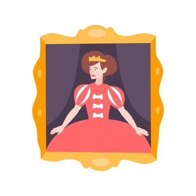 Visual art set flat composition with picture of princess character in golden frame vector illustration