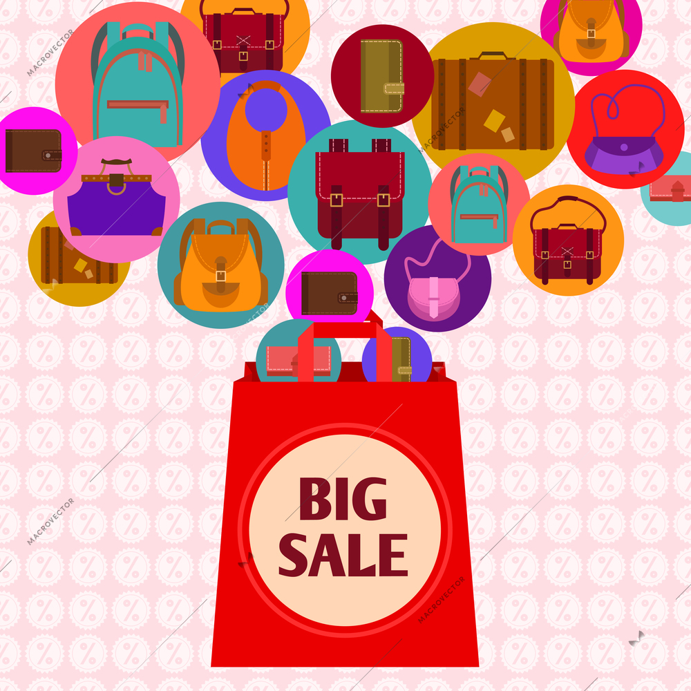 Big sale design concept with paper shopping bag and shopping elements vector illustration