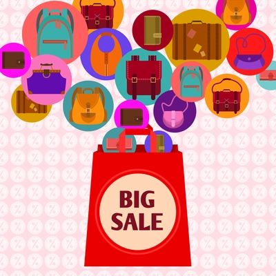 Big sale design concept with paper shopping bag and shopping elements vector illustration