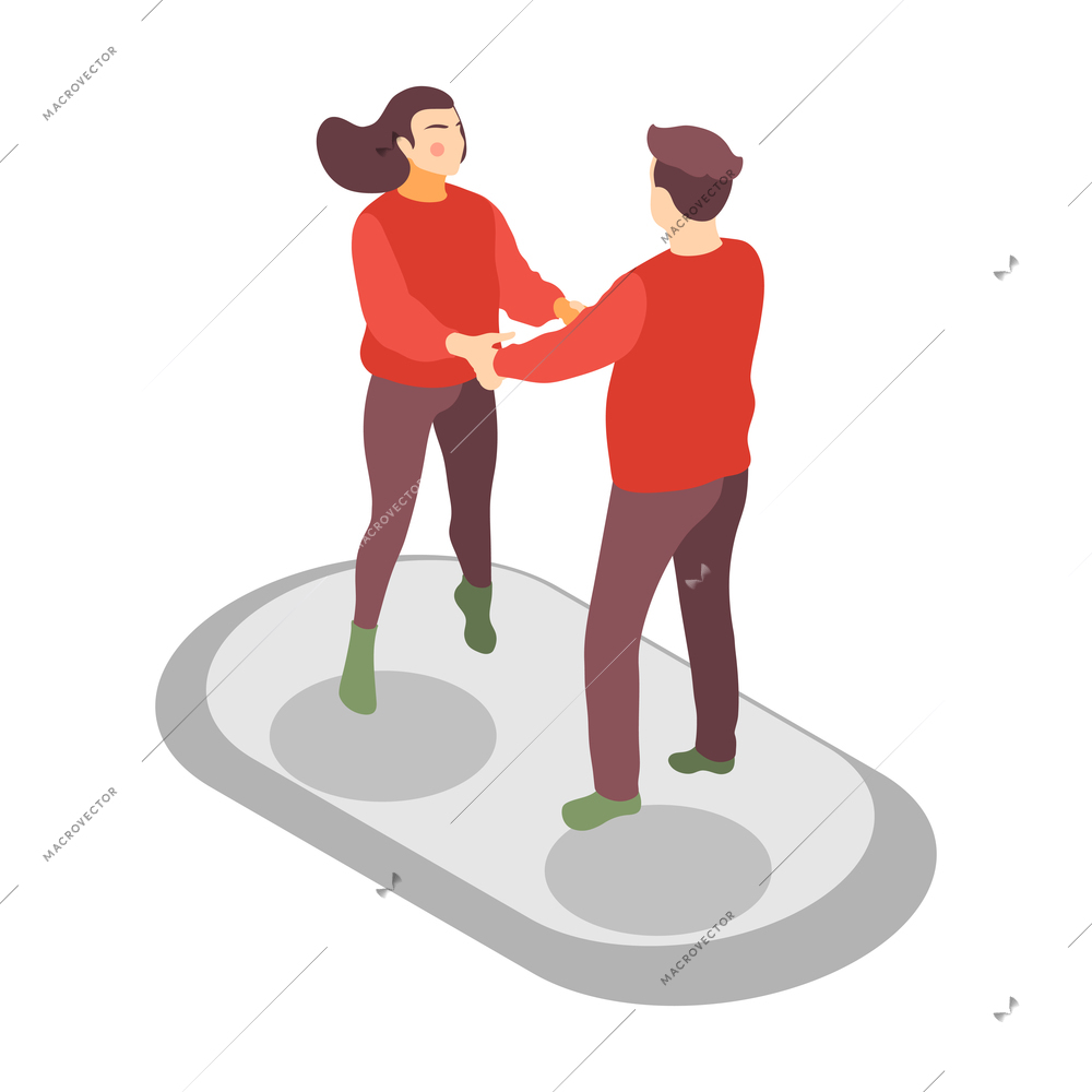 Hygge lifestyle isometric composition with faceless characters of loving couple holding hands vector illustration