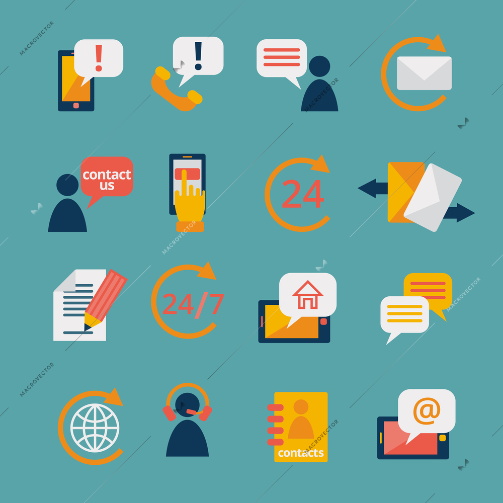 Customer care contacts in flat style icons set of online and offline support services isolated vector illustration