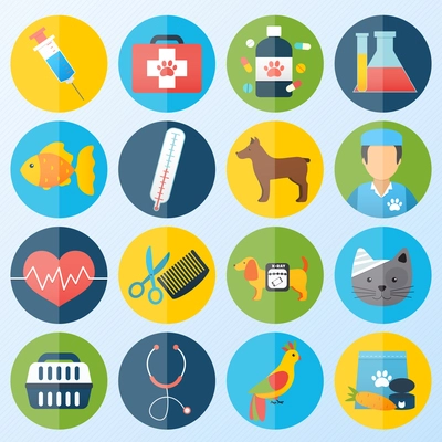 Veterinary pet health care animal medicine icons set isolated vector illustration