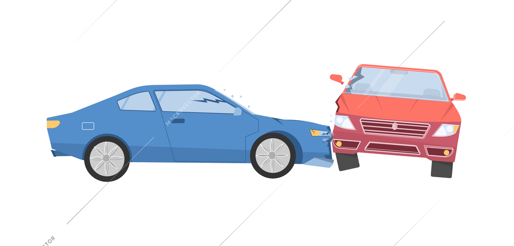 Car accident set flat composition with outside view of crashed cars isolated on blank background vector illustration