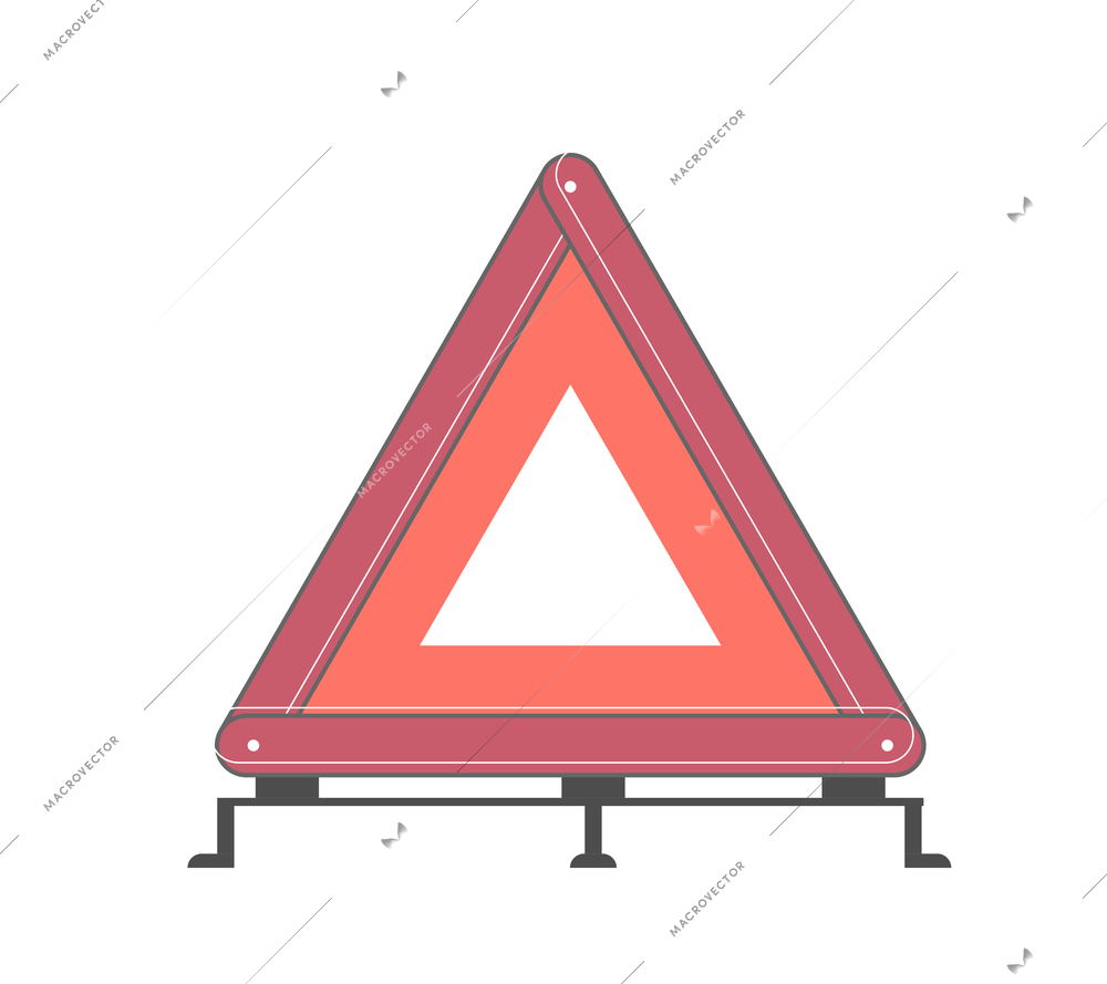 Car accident set flat composition with foldable caution sign of warning on blank background vector illustration