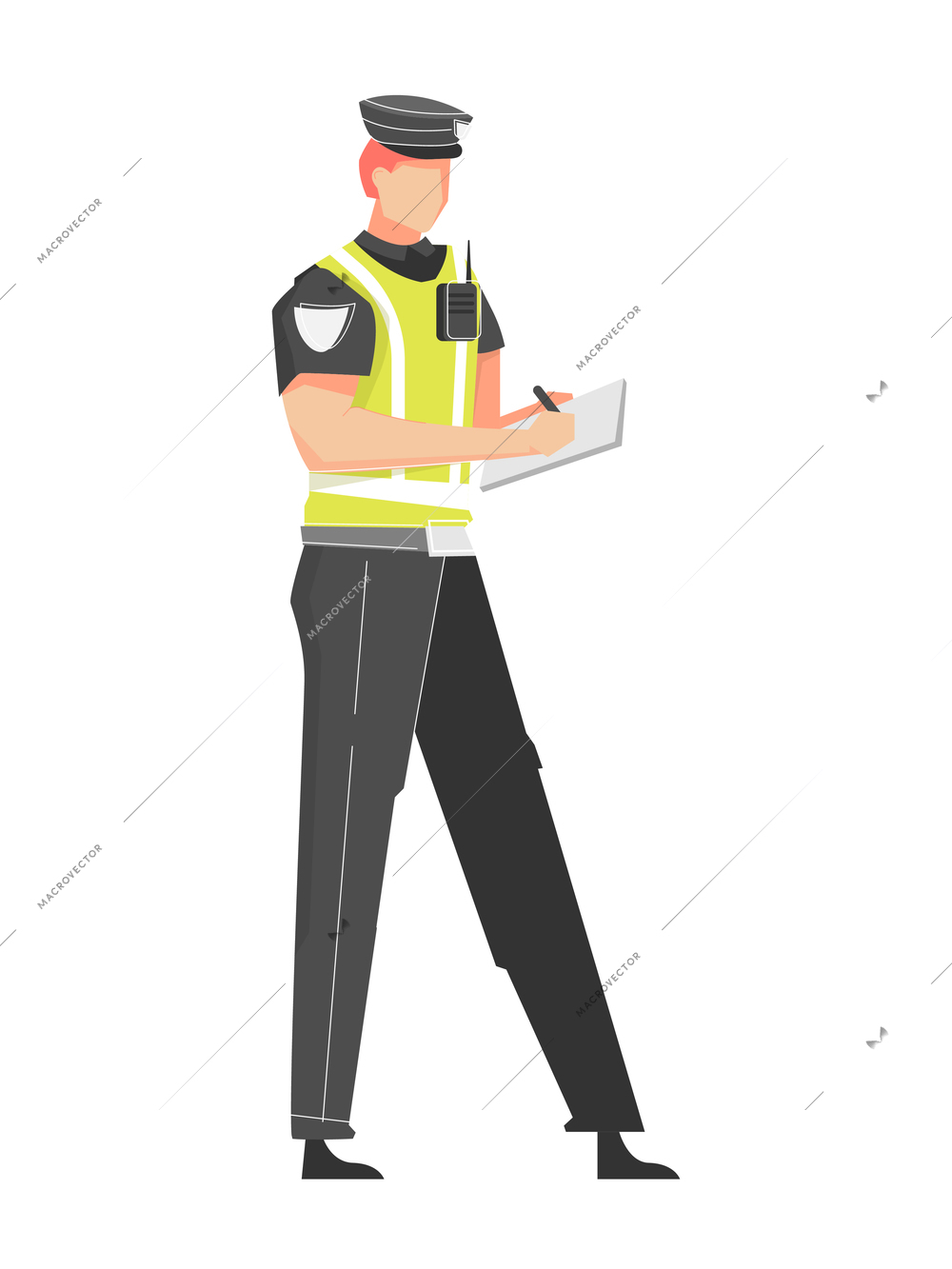 Car accident set flat composition with isolated human character of road traffic police officer vector illustration