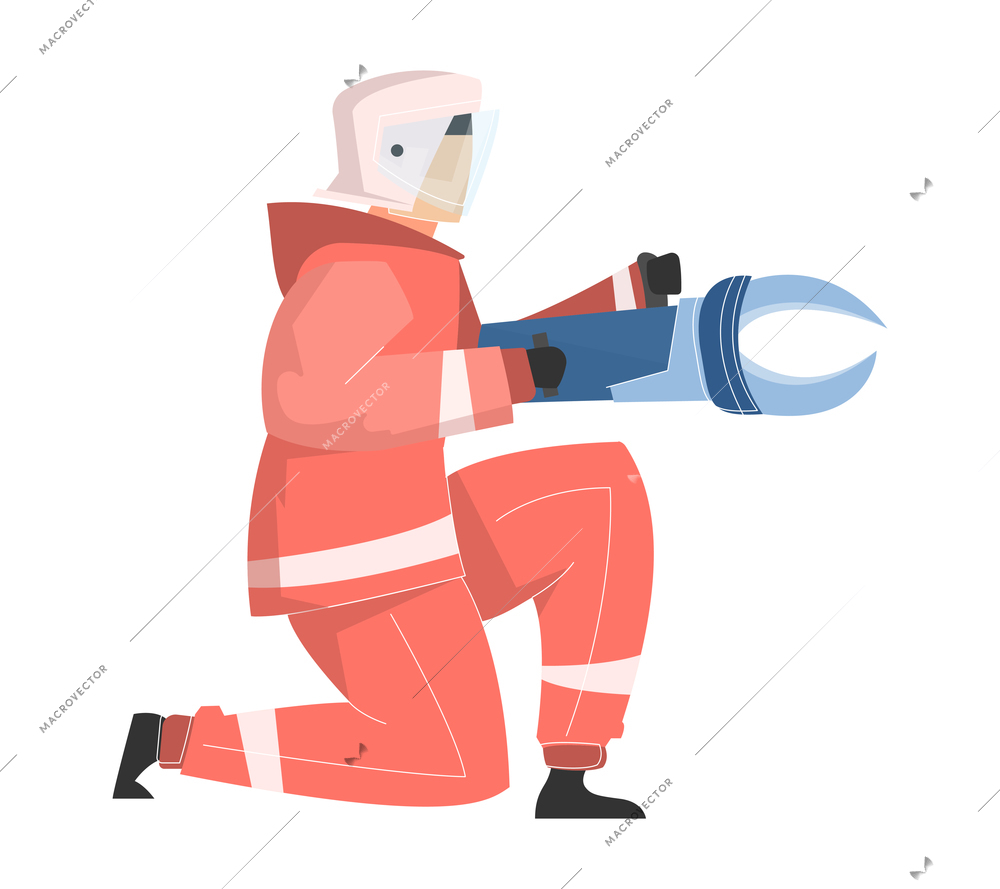 Car accident set flat composition with human character of rescuer with huge tin snips vector illustration