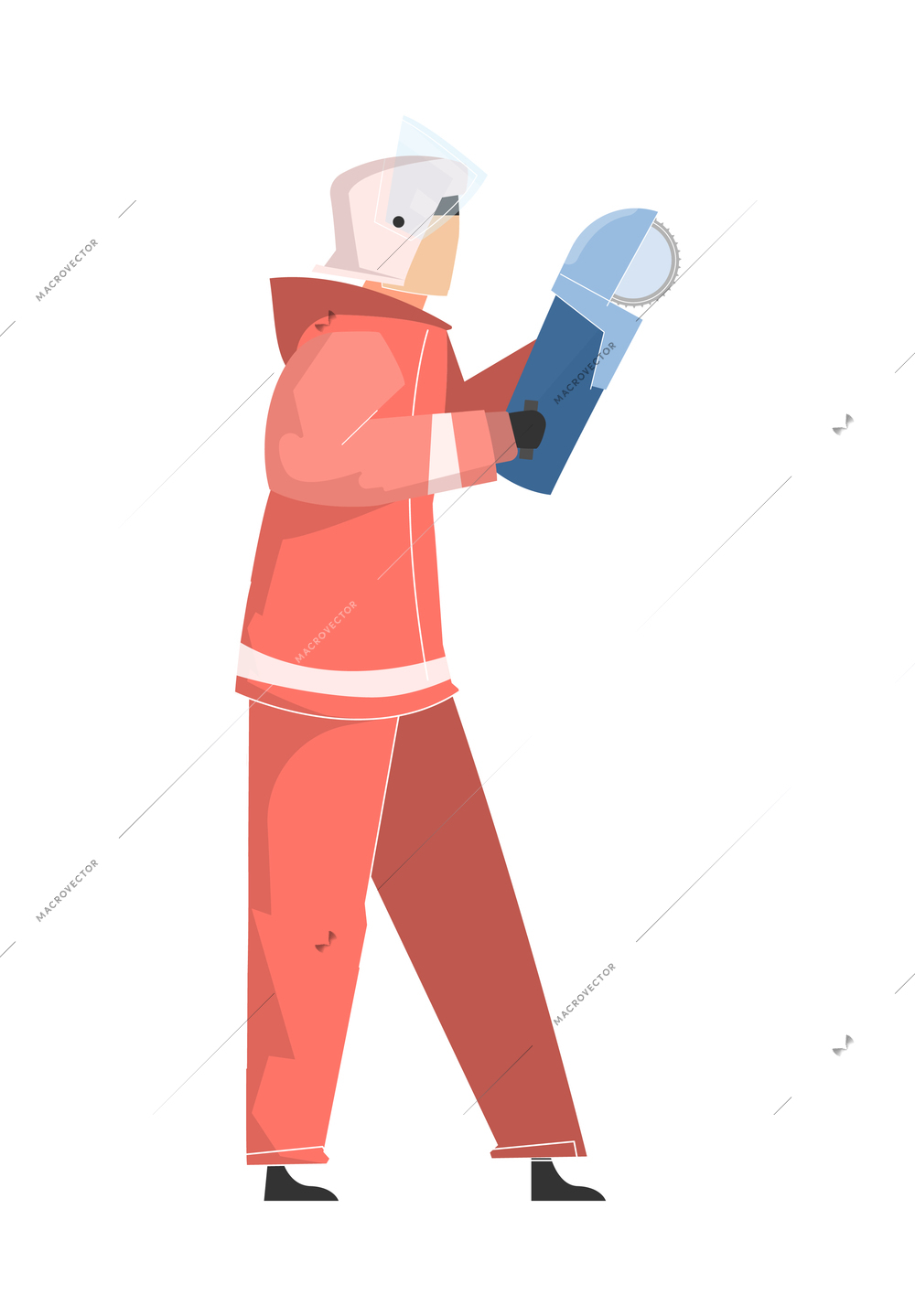 Car accident set flat composition with character of emergency response worker in uniform holding angle grinder vector illustration