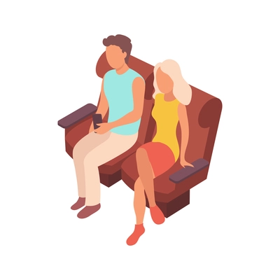 Public transport people isometric composition with two sears occupied by male and female characters of passengers vector illustration