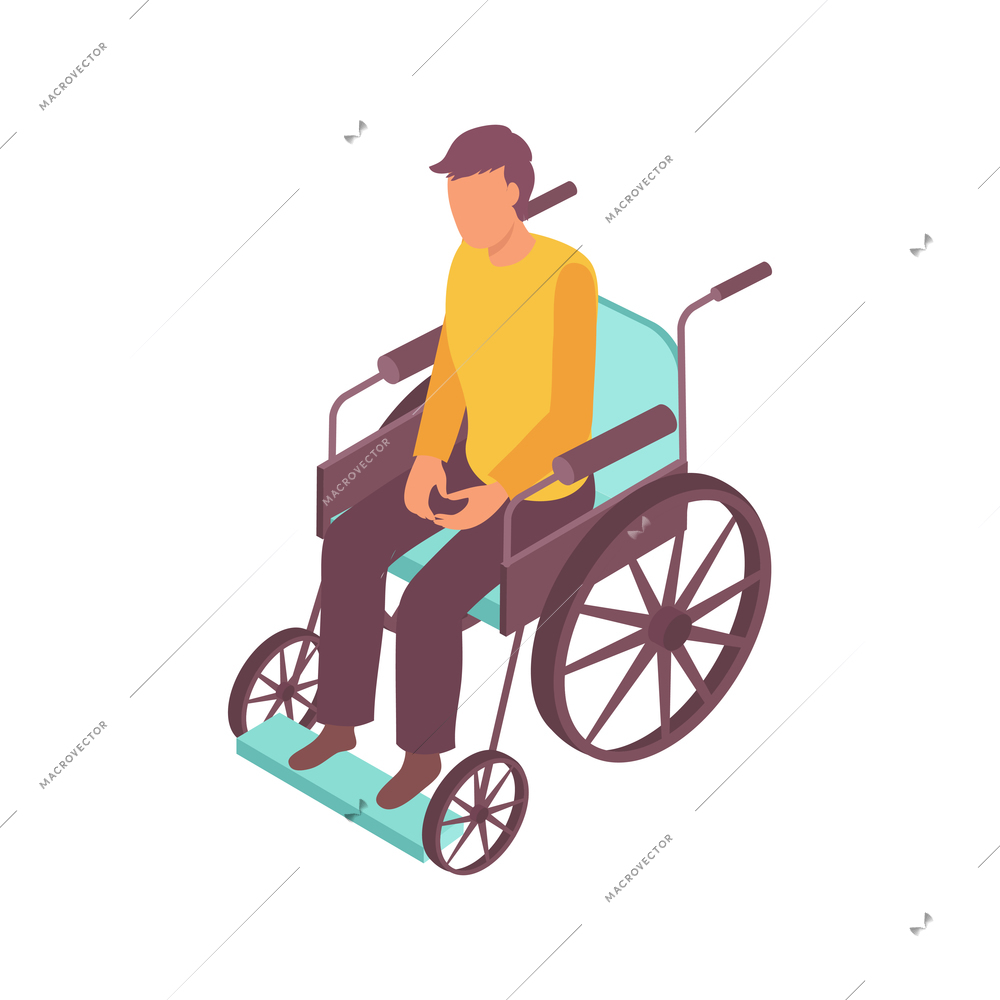 Public transport people isometric composition with man sitting on wheel chair on blank background vector illustration