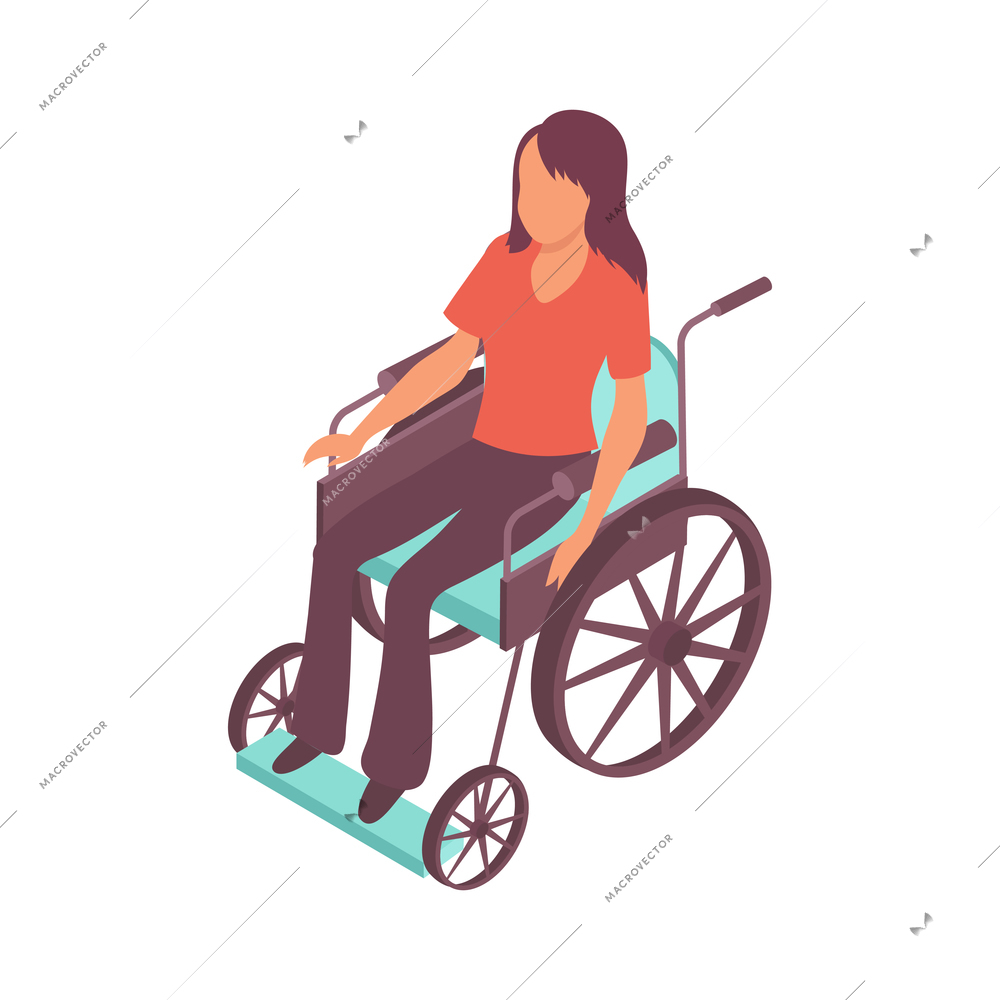 Public transport people isometric composition with female character of disabled person sitting on wheel chair vector illustration