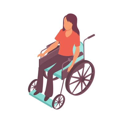 Public transport people isometric composition with female character of disabled person sitting on wheel chair vector illustration