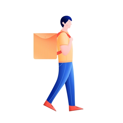 Character of delivery boy carrying bag on his back vector illustration