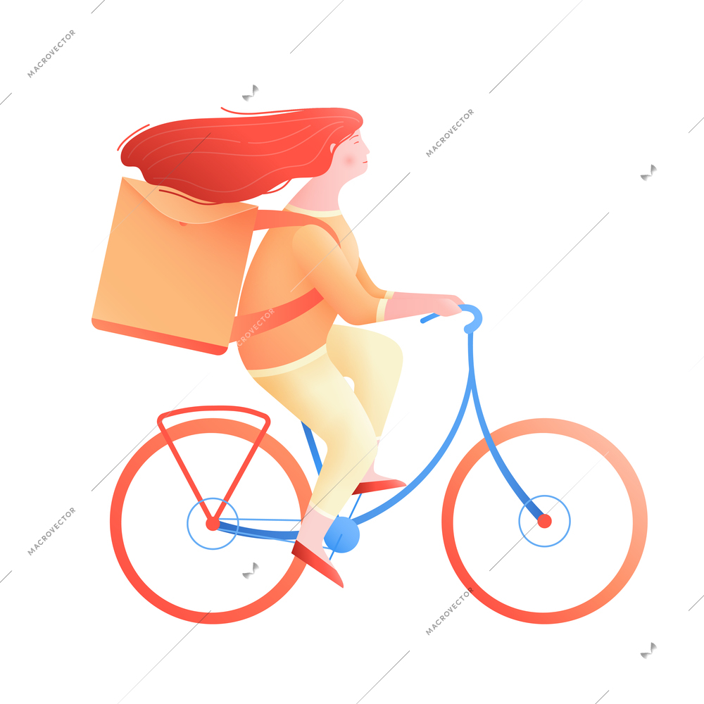 Side view of woman with bag riding bicycle vector illustration
